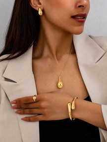 5 Peças Conjunto de Joias Femininas Minimalista Geométrico Gota D'água (Pulseira, Anel, Colar, Brinco)