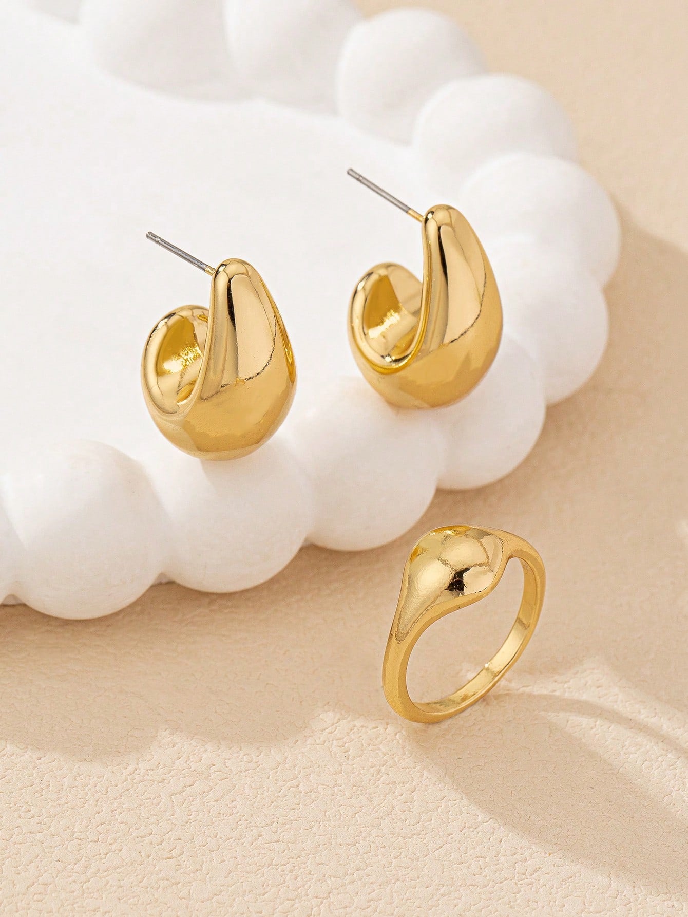 5 Peças Conjunto de Joias Femininas Minimalista Geométrico Gota D'água (Pulseira, Anel, Colar, Brinco)