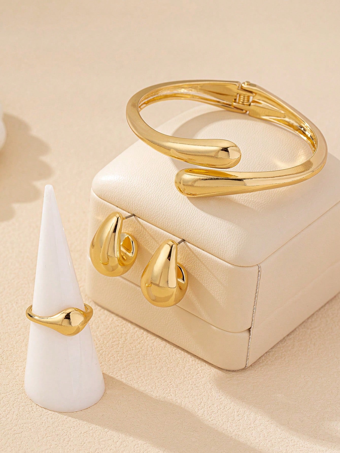 5 Peças Conjunto de Joias Femininas Minimalista Geométrico Gota D'água (Pulseira, Anel, Colar, Brinco)